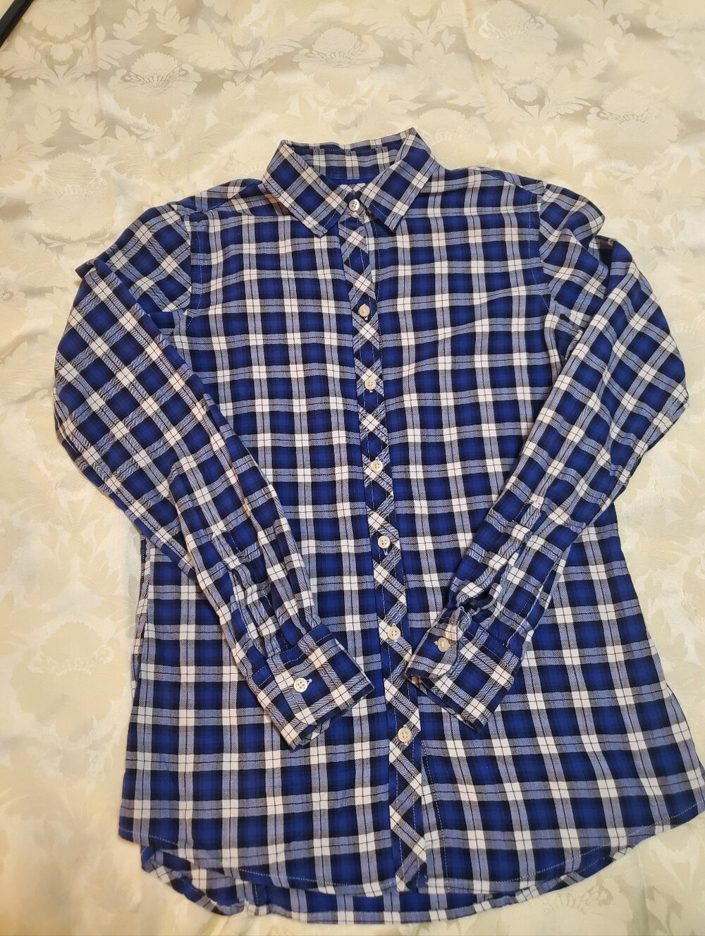 Banana Republic Navy Plaid Womens XXS (Extra Extra Small) Button Down Blouse